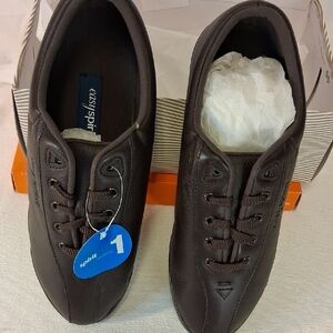 Easy Spirit Womens Dark Brown Leather Upper Lace Up Oxford Sneaker